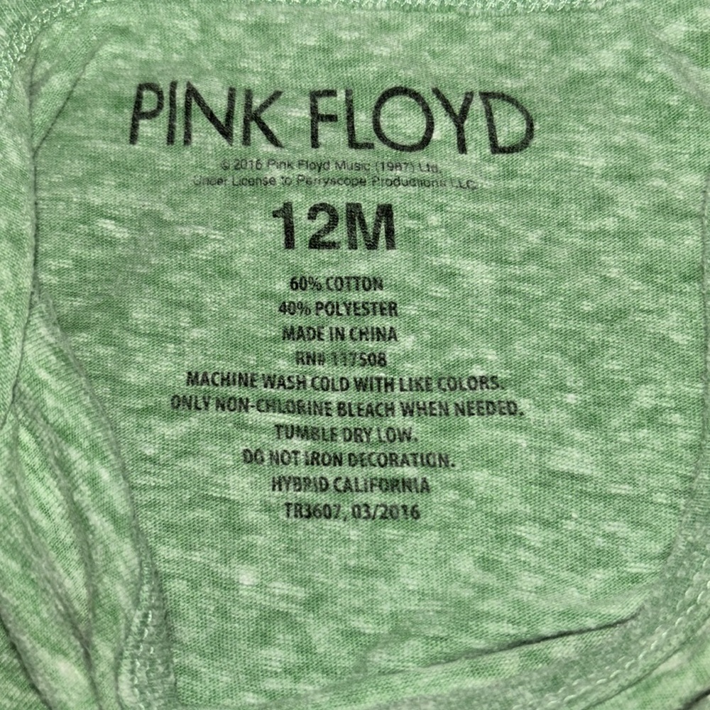Pink Floyd 12m onesie THE DARK SIDE OF THE MOON light green 2016 music 1967 - Picture 7 of 9